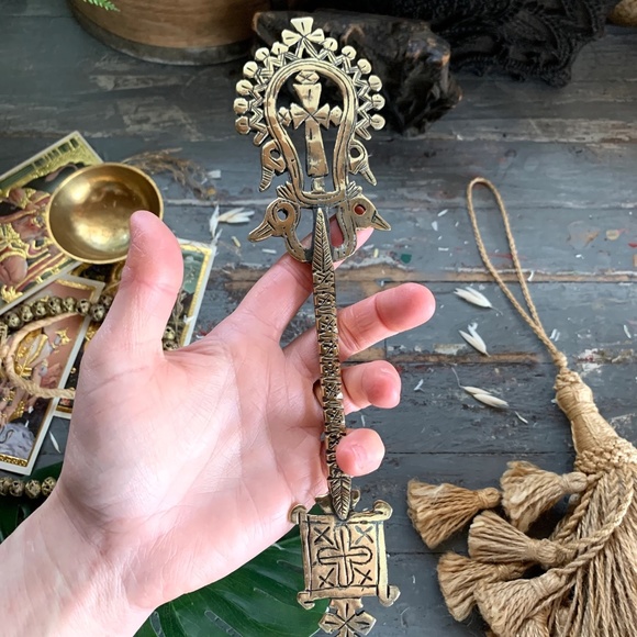 ANTIQUE 19th CENTURY AFRICAN TEWAHEDO ETHIOPIAN ETCHED COPTIC CROSS - Picture 3 of 9